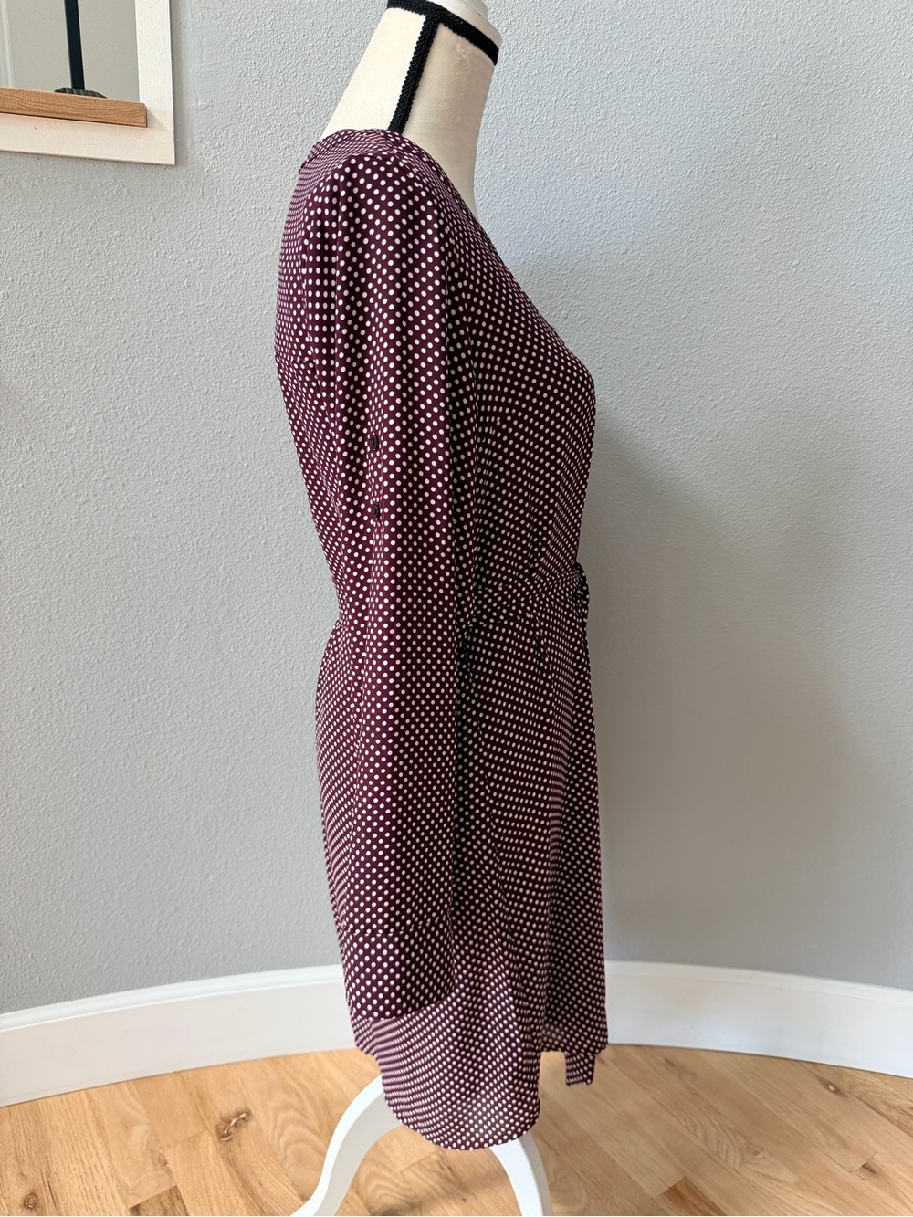 Express Lot of 2 Zip V-Neck Long Sleeve Polk Dot Shift Dresses Burgundy & Black - Picture 13 of 16